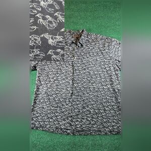 Tori Richard Shirt Mens 2XL Black Shirt Crawfish Lobster AOP Cotton Lawn Hawaii